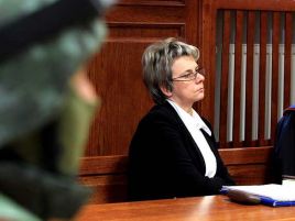Żona Marka Papały - Małorzata podczas procesu ws. zabójstwa jej męża
