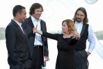 Joanna Kołaczkowska i męska część kabaretu Hrabi (fot. Jan Bogacz/TVP)