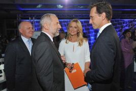 Od lewej: Marian Zalewski, członek Zarządu TVP S.A.; Juliusz Braun, prezes Zarządu TVP S.A.; Grażyna Torbicka i Piotr Kraśko