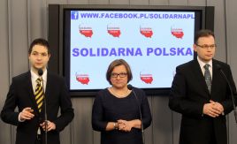 Posłowie Solidarnej Polski, od lewej: Patryk Jaki, Beata Kempa i Arkadiusz Mularczyk